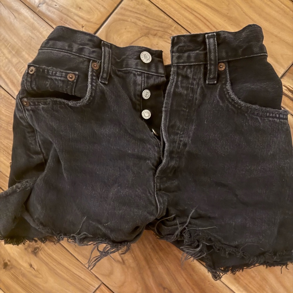 Agolde Black Distressed Jean Shorts